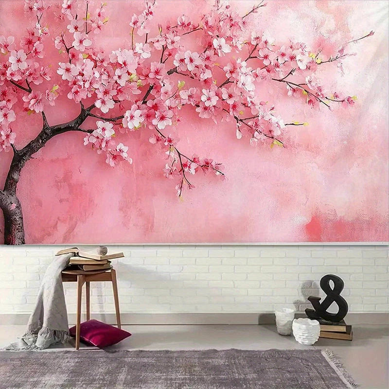 toile d'art floral moderne fleurs cerisier rose clair gris noir abstraite 150x100cm 150x130cm 200x150cm