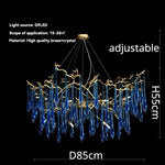 lustre contemporain élégant gouttes cristal bleu doré opalescent led salon chambre