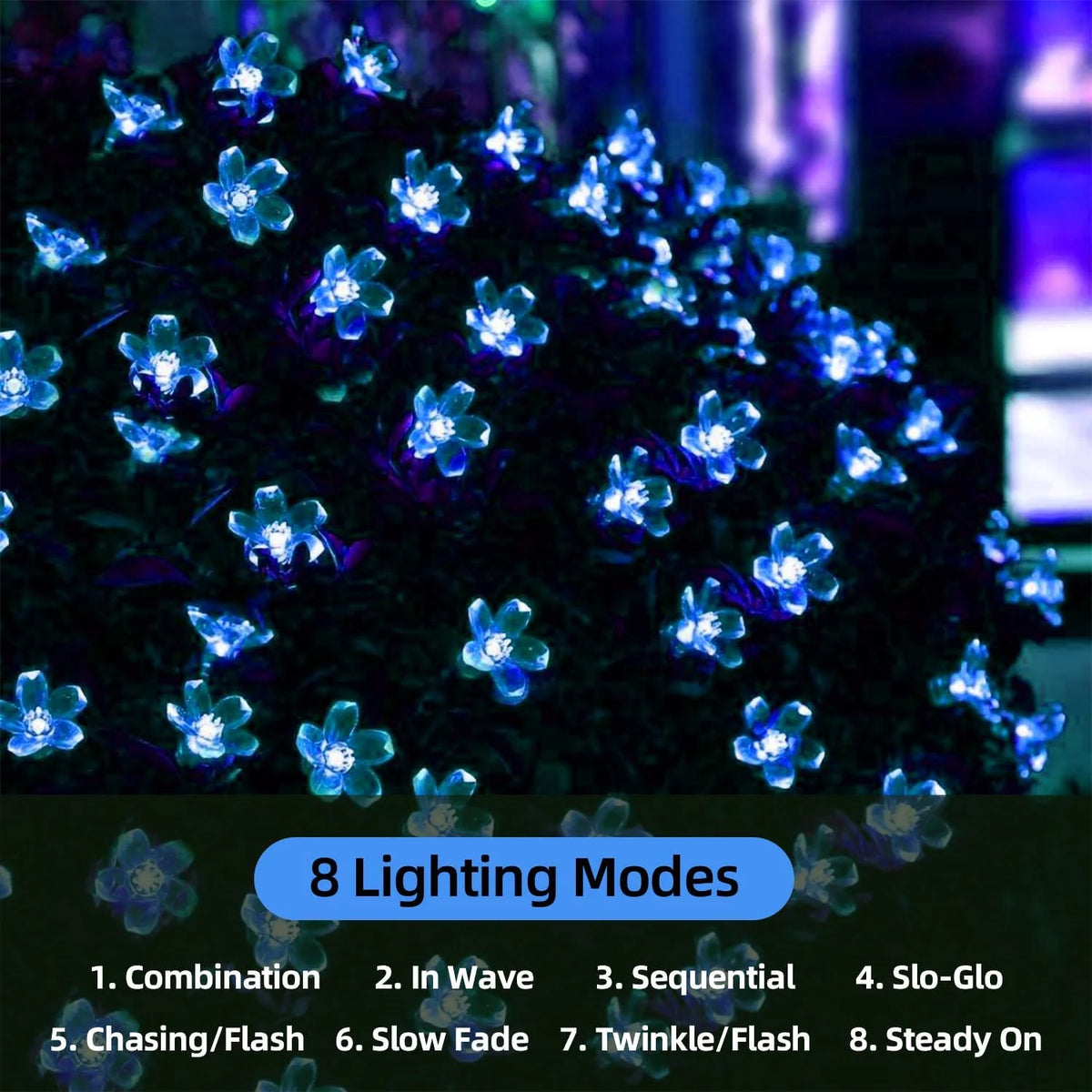 guirlande lumineuse solaire bleu clair fleurs modernes 20m 200leds jardin