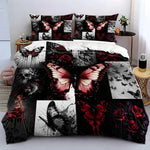 ensemble literie gothique papillons roses crânes noir rouge lit double lavable machine invisible motifs