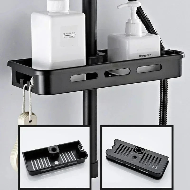 étagère douche moderne réutilisable plastique abs blanc noir texture grille clips barre douche éléments