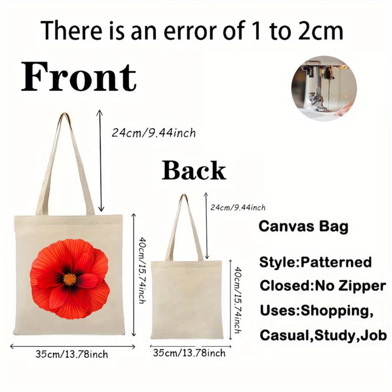 sac main toile beige imprimé floral rouge poignées détachables réutilisable respectueux environnement multifonction