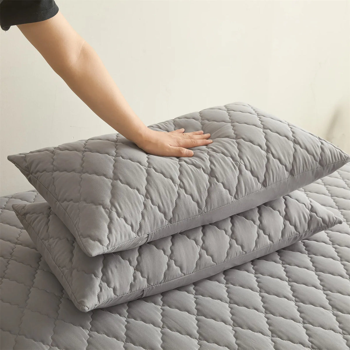 taies d'oreiller imperméables patchwork bleu moderne maison carreaux géométriques polyester 300 fils