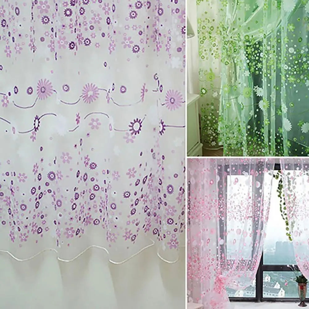 rideau floral transparent décoration intérieure motifs naturels bleu violet vert rose jaune decoration