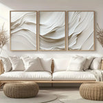 toiles d'art abstrait moderne blanc beige rayures ondulées salon chambre décoration mur pièces différents