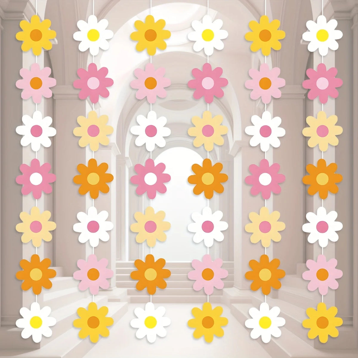 guirlande fleurs blanc rose jaune orange mariage anniversaire décoration festive papier simple opalescent