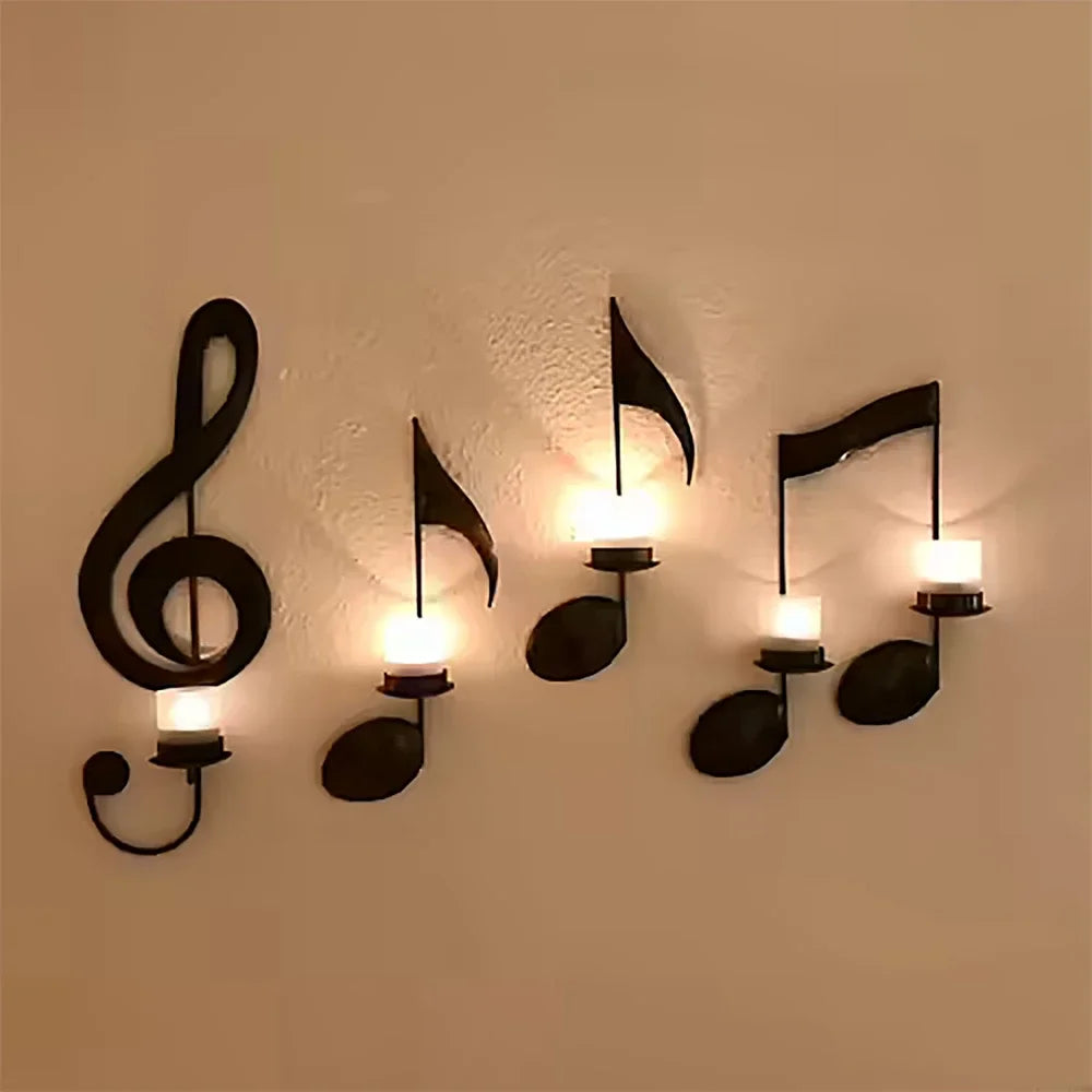 support bougies moderne noir notes musicales bougies non fournies chambre salon decoration murale française