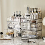 boîte maquillage transparent moderne poignées métalliques pince brosse cosmétiques grande capacité anti poussière