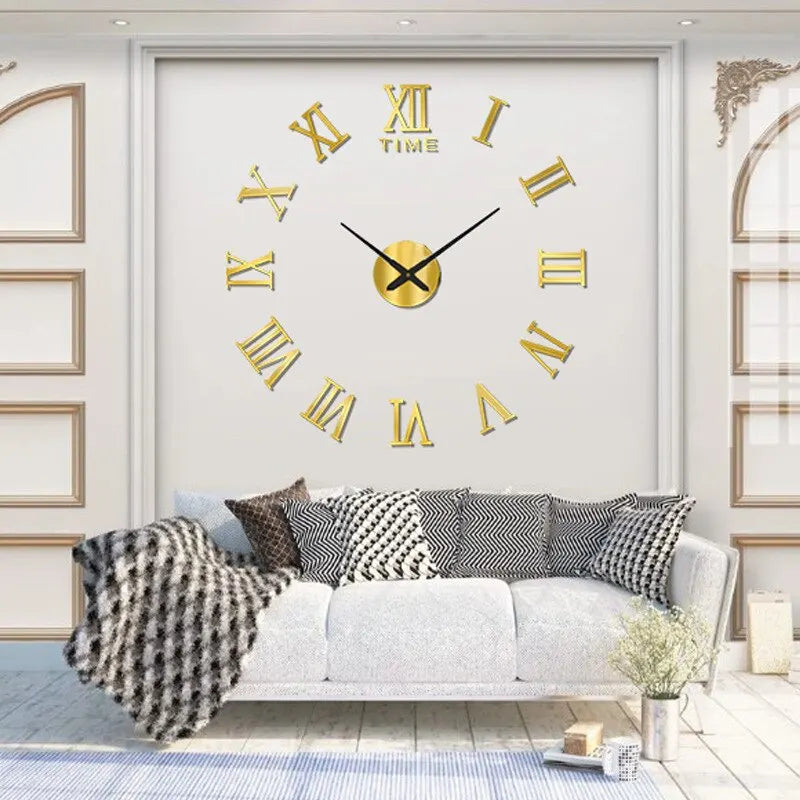 horloge murale moderne 40cm quartz chiffres romains classique décoration intérieure salon noir doré argenté