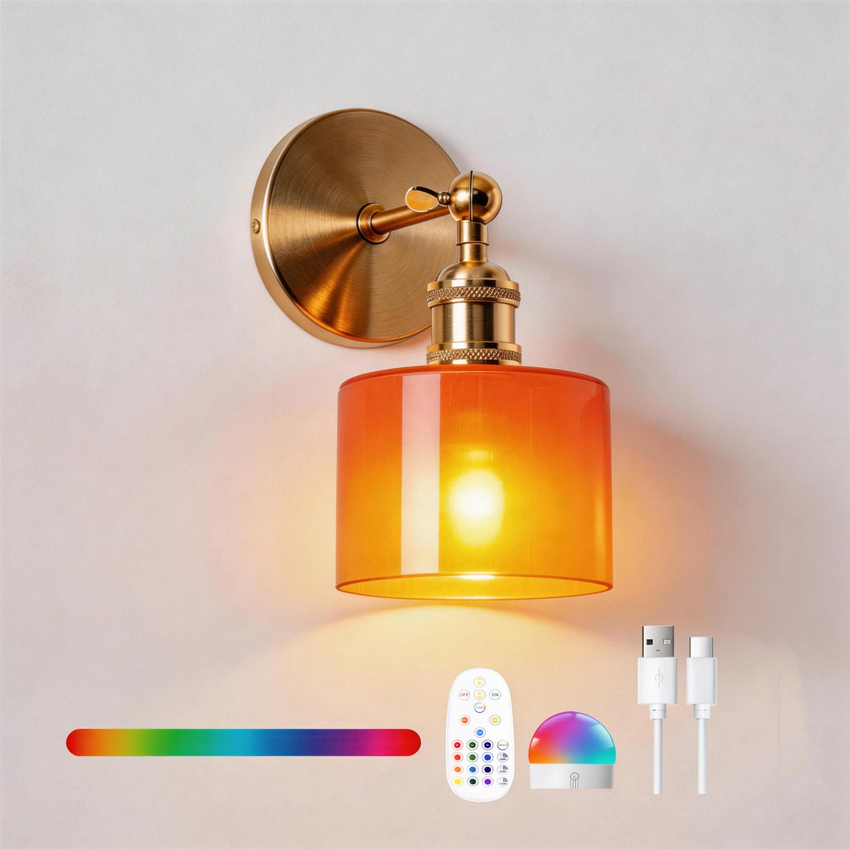 lampe murale rechargeable dorée abat jour transparent led rgb cuisine chambre salon