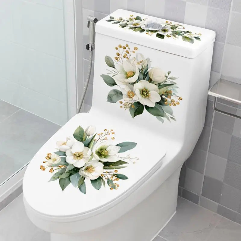 cache wc adhésif floral fleurs papillons blanc vert bleu rose violet mignon 30cmx59cm