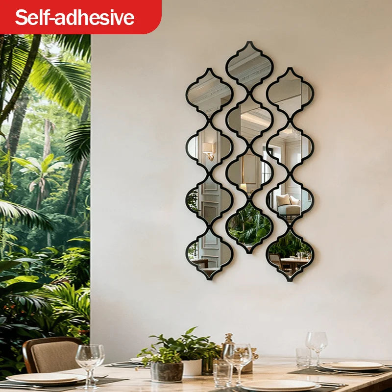 miroir noir moderne 12 pièces forme diamantée autocollant salon couloir