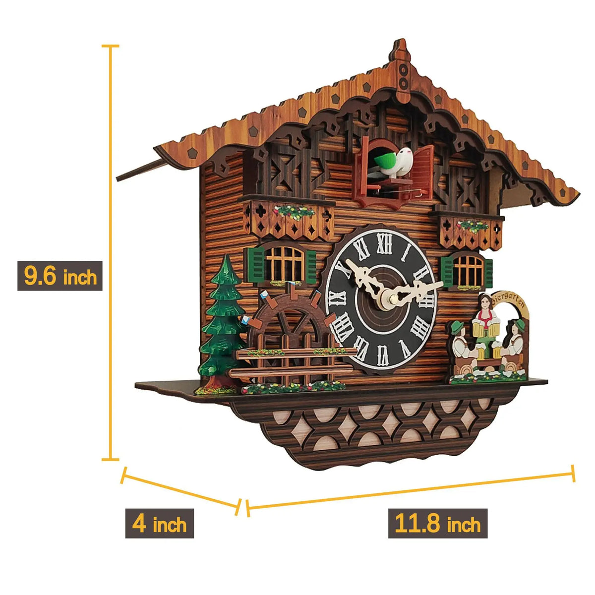 horloge coucou bois oiseau vert marron traditionnelle décoration maison chambre enfant pendule scène miniature