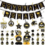guirlande décoration graduation diplômes chapeaux congrats grad proud class 2026 doré bleu noir élégante