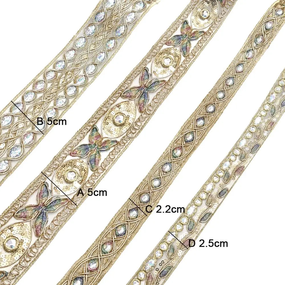 ruban brodé fleurs doré blanc bleu vert rose élégant couture artisanat rideaux franges accessoire