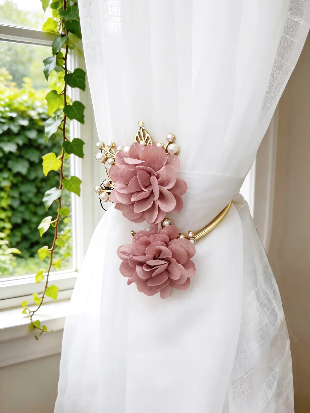 rideaux polonais moderne anneaux métal doré fleurs élégants accessoires fenêtres