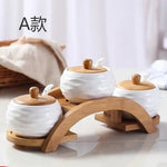 pot épices porcelaine blanc couvercle bambou moderne respectueux environnement cuillères plastique blanc herbes épicées(stockage)