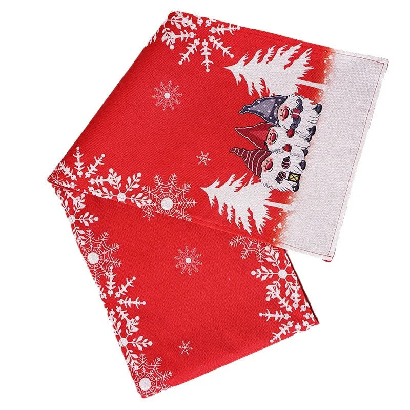 nappe noel rouge gris motifs sapins flocons gnomes table festivite scandinave tekstil