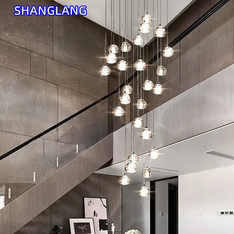 suspension lumineuse moderne transparente cristal ampoules led 200cm haute luminosité