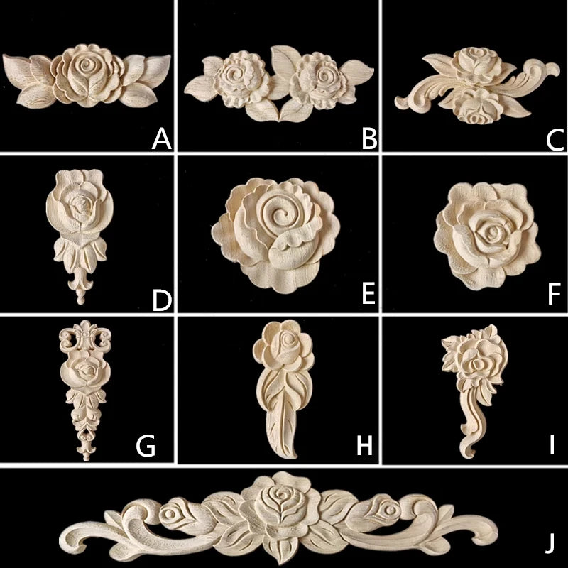 appliques décoratives bois blanc artisanal fleurs sculptées baroque vintage miroir cadre mural