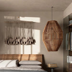 Suspension rattan tressée moderne naturelle salon chambre lumière chaîne métallique