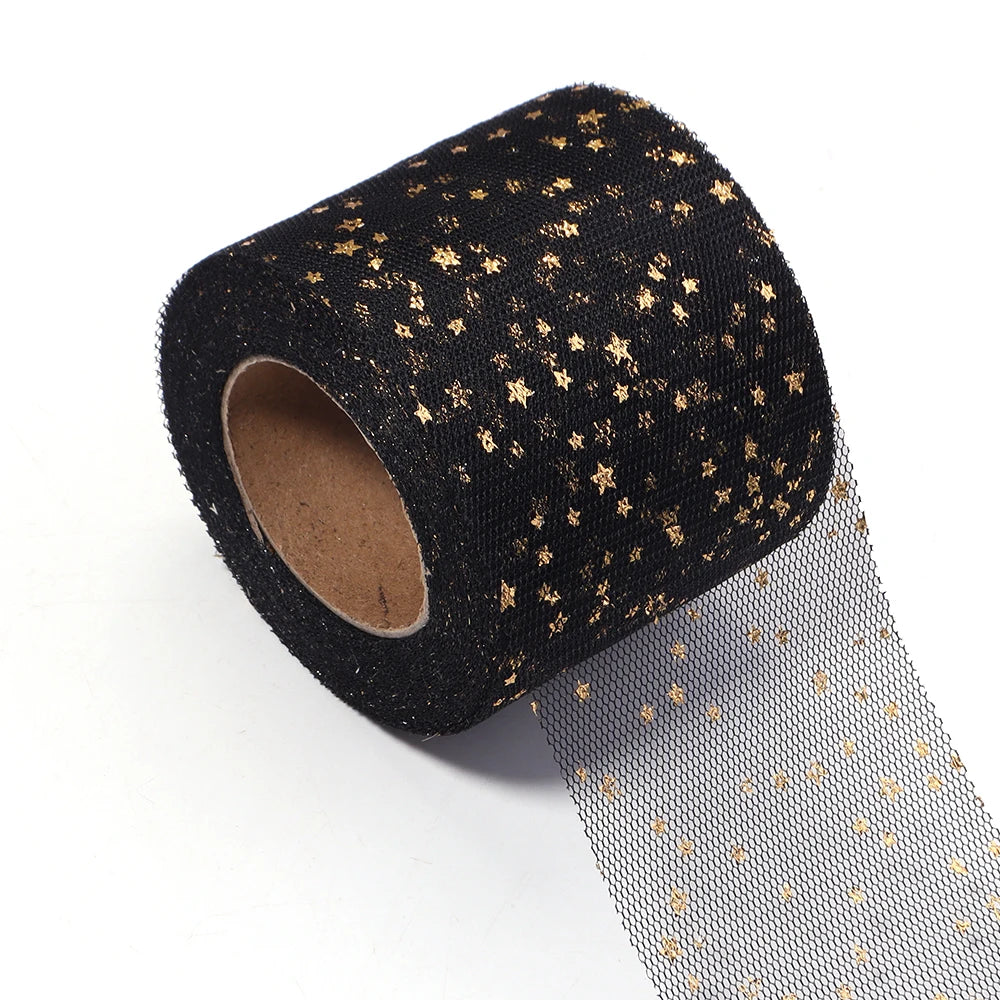 ruban polyester étoiles dorées transparent festif bleu rose rouge vert noir gris beige