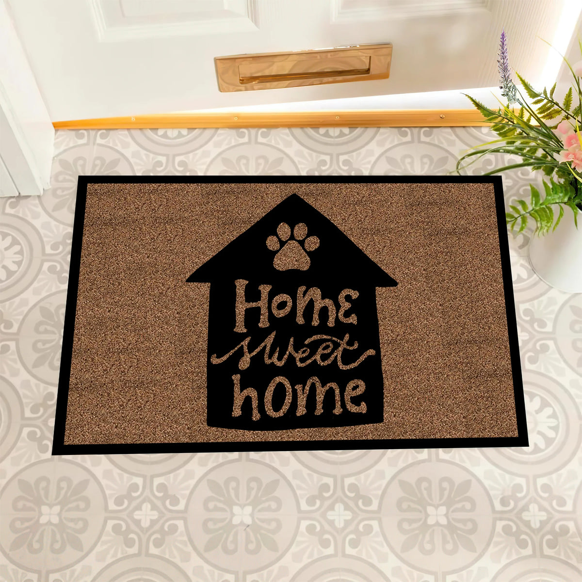 tapis d'entrée marron clair imprimé sweet antidérapant extérieur intérieur moderne résistant bactéries