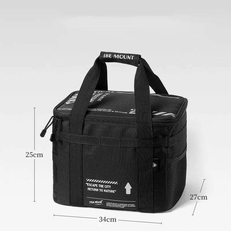 sac rangement camping isotherme noir kaki camouflage ustensiles cuisine bouteilles gaz poêle tasse lampe
