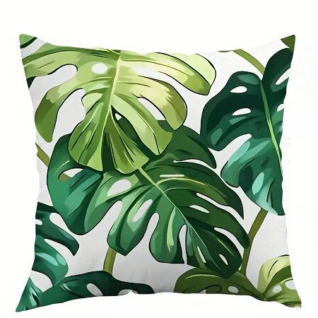 taies d'oreiller motif feuilles tropicales moderne polyester blanc vert 45x45cm zipper closure decoration impression