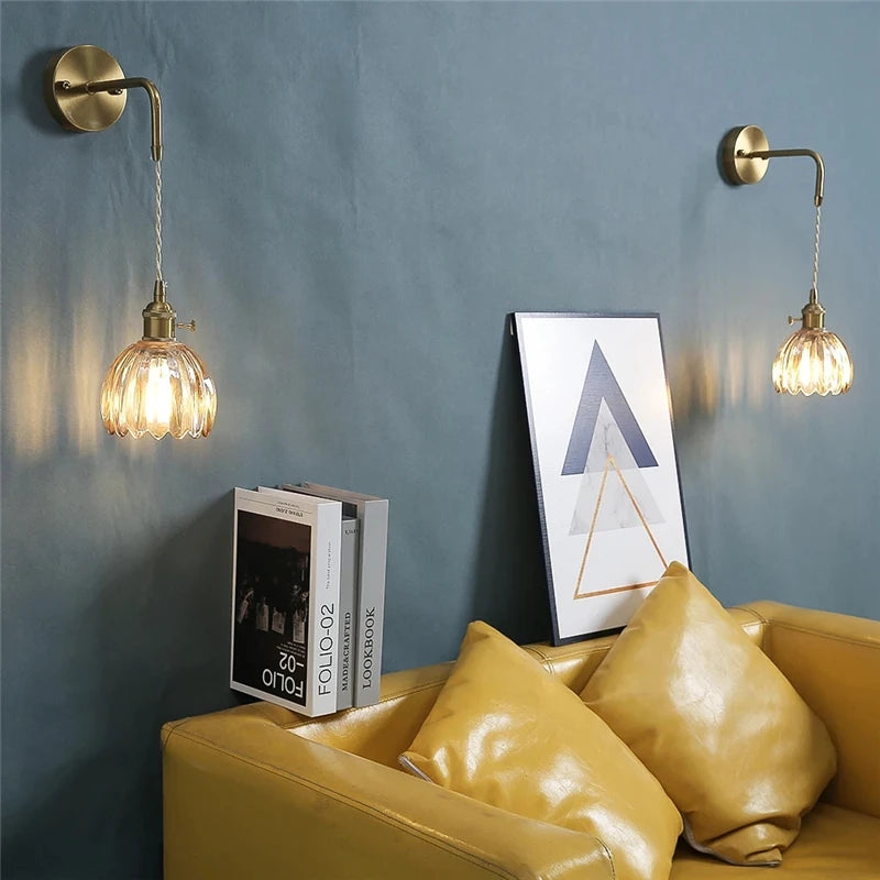 lampe murale moderne verre floral or vert translucide vintage fixée mur led contemporain