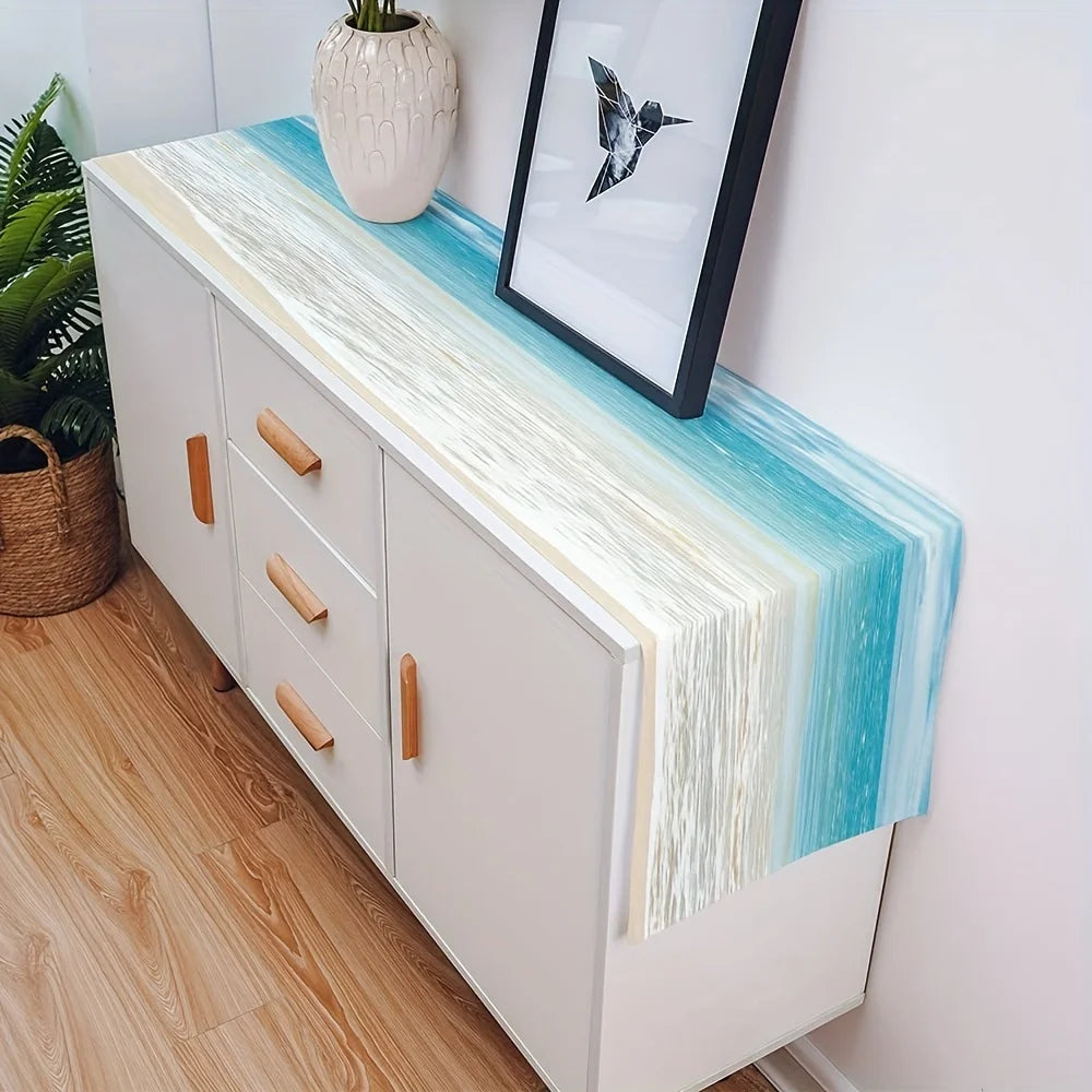 nappe deco moderne nappe polyestre bleu blanc sable plage minimaliste 30x45cm 90x45cm 150x45cm 180x45cm