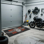 tapis crâne ailes born to ride graphique noir blanc orange imperméable antidérapant polyvinyle polyester