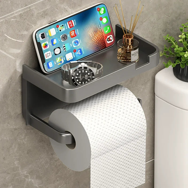 porte papier toilette moderne étagère rangement adhésif smartphone boîte mouchoirs diffuseur huiles essentielles plante