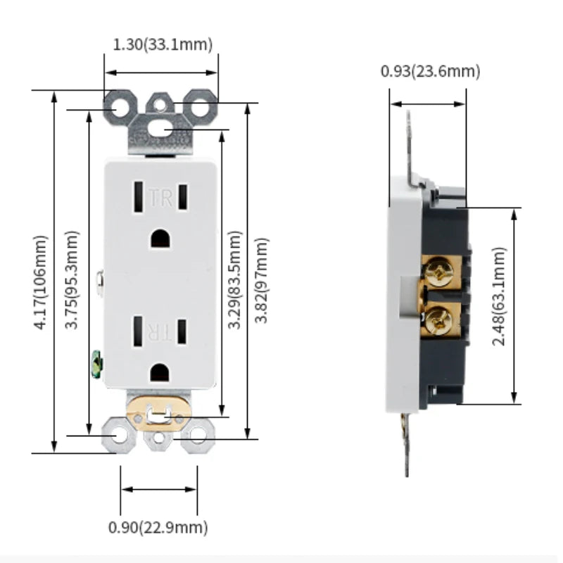 prise électrique moderne places blanc noir 15A 20A vis fixations