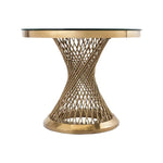 table moderne élégante or blanc verre transparent structure métal doré geometrique haute qualité durable