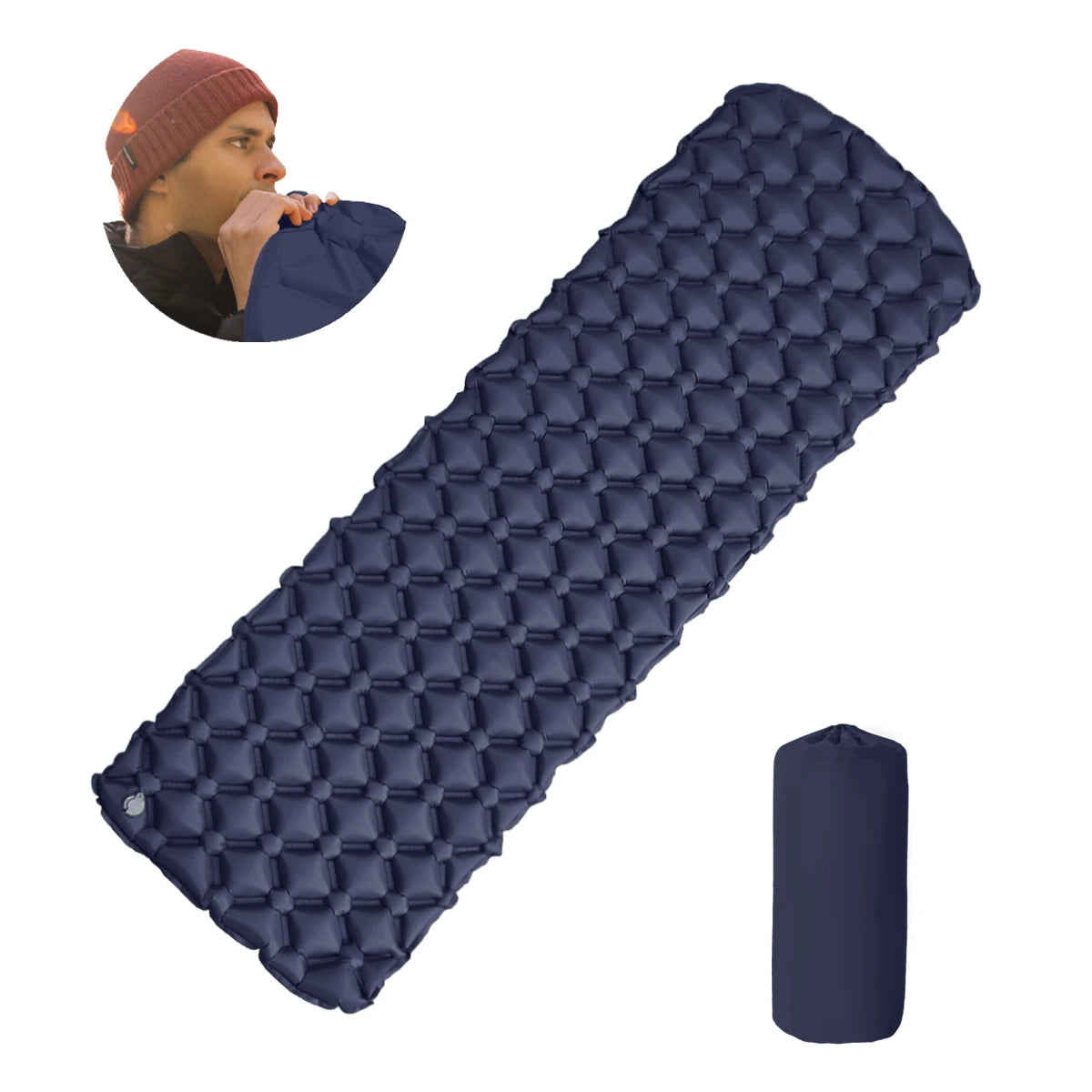 matelas gonflable camping pliant pompe main sac rangement oreiller randonnée