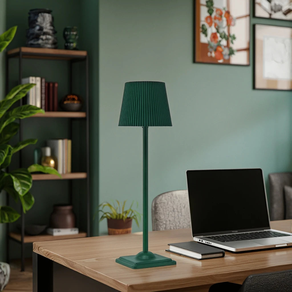 lampe table vert foncé plissée moderne rechargeable led 5v batterie lithium cem rohs