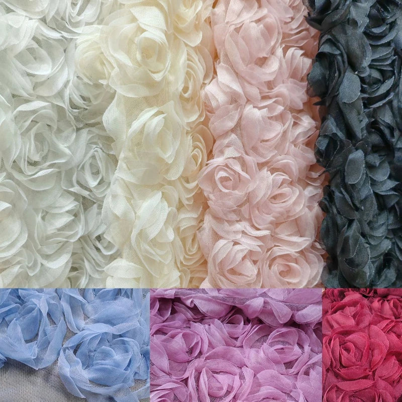 ruban forme roses tissu semi transparent polyester décoration robe mariée occasionnelle romantique blanc roseclair