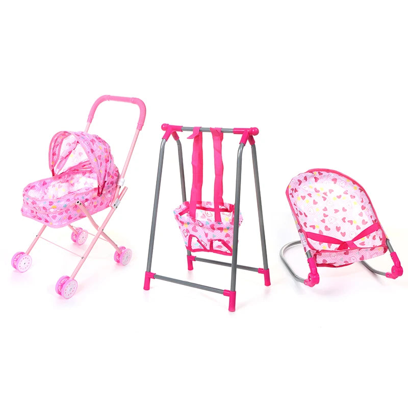 jouets poupées rose blanc gris imprimés coeurs bébés balançoire chaise poussette lit ensemble modernes