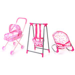 jouets poupées rose blanc gris imprimés coeurs bébés balançoire chaise poussette lit ensemble modernes