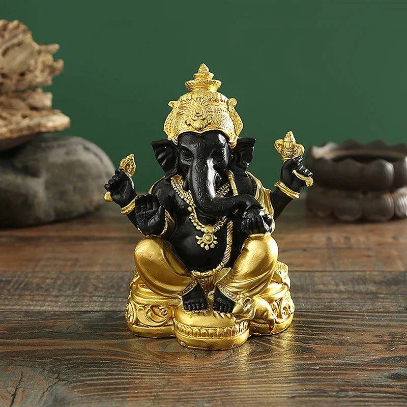 statue ganesha résine noire or décorative religieuse halloween décoration intérieure hauteur 12.5cm largeur 8cm