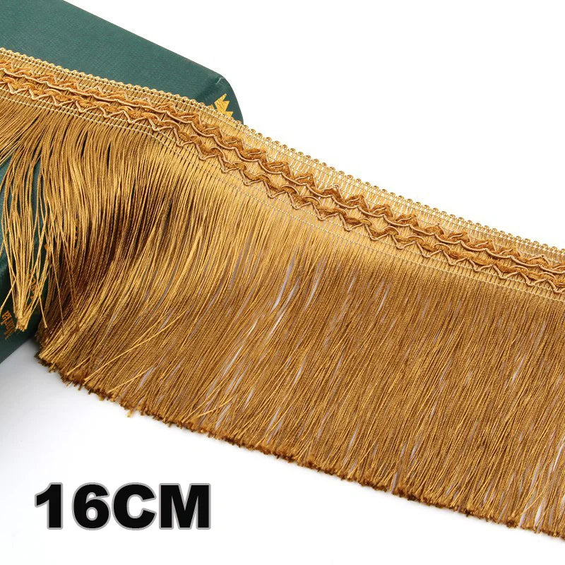 franges polyester 16cm dorées classiques vert olive party decoration rayures opaques variées couleurs
