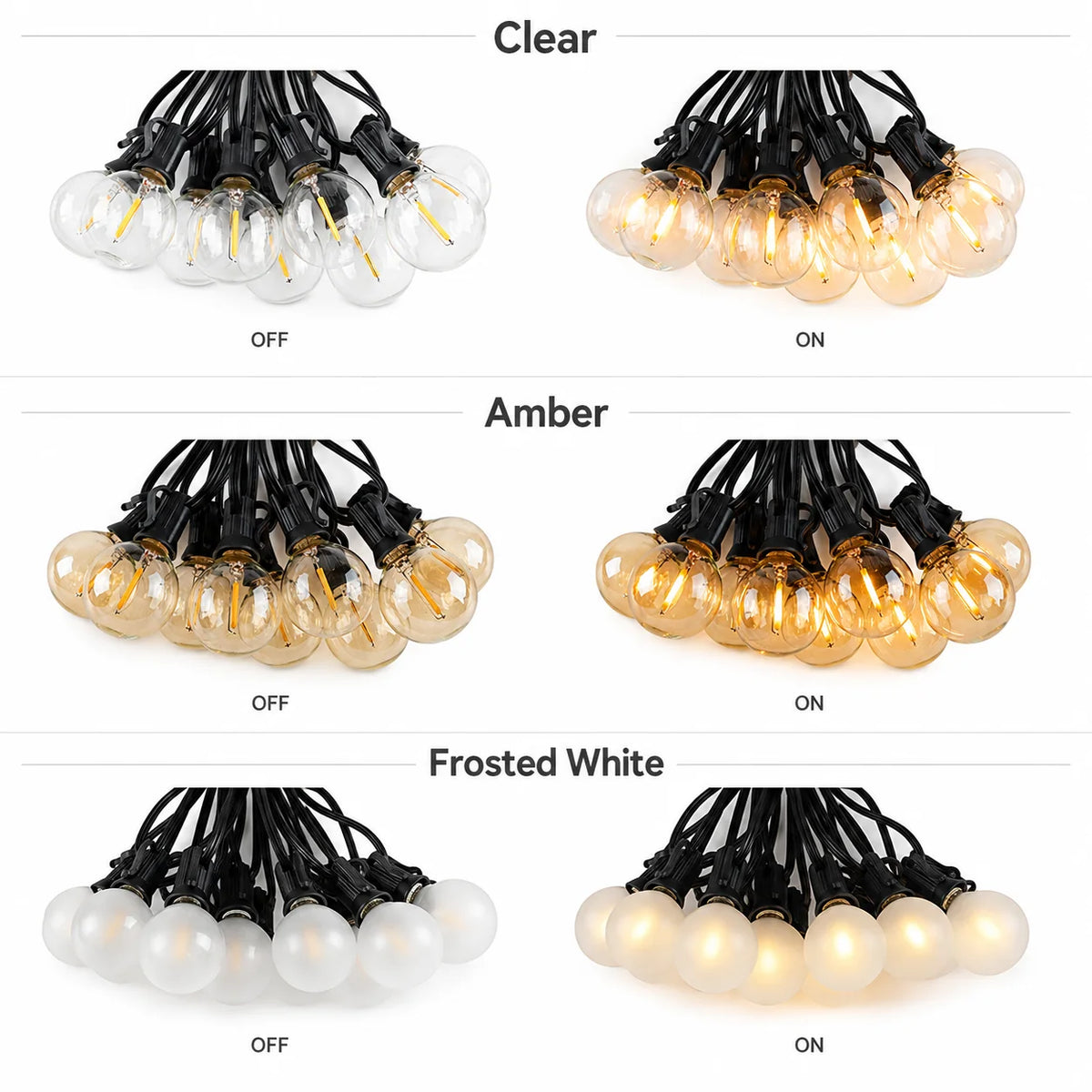 guirlande lumineuse verre vintage ampoules led étanches 220v noir ambre blanc
