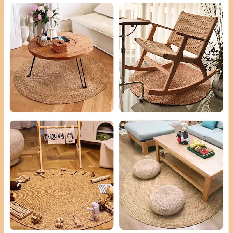tapis rond naturel spirale concentrique tissé main rustique salon chambre coucher polypropylène