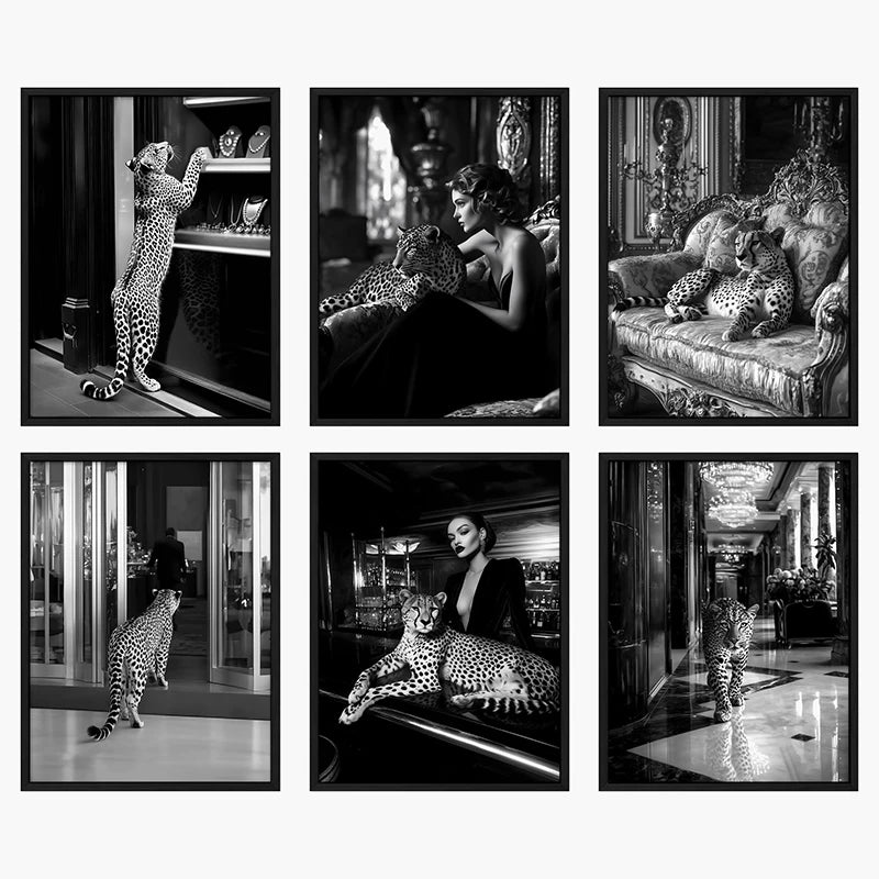 impression toile léopard noir blanc photographique artistique luxueux salon maison