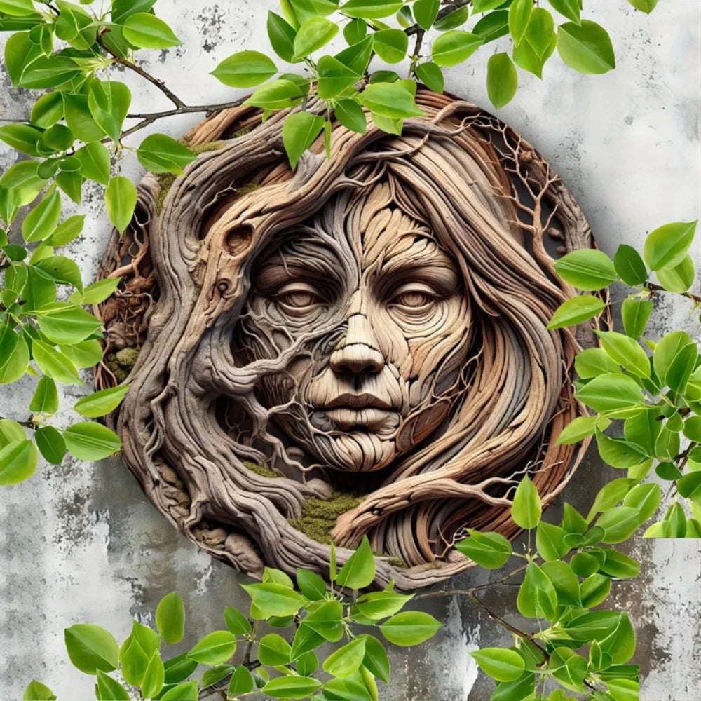 sculpture murale aluminium racines feuilles marron gris vert artisanal réaliste decoration interieur
