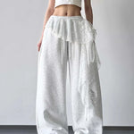 pantalon femme gris clair dentelle élastique moderne décontracté transparent y2k one size white