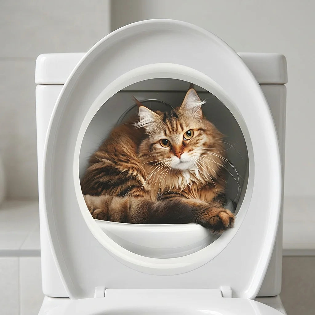 cache wc adhésif moderne chat tigré blanc salle bain décoration toilette animal compagnie pvc