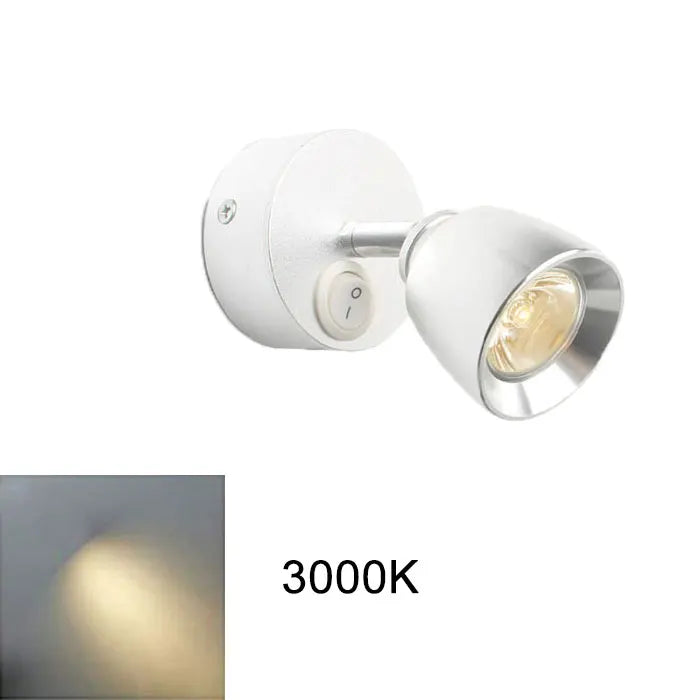 Spot mural moderne LED 12V blanc noir interrupteur rotatif 3000K 4000K 6000K