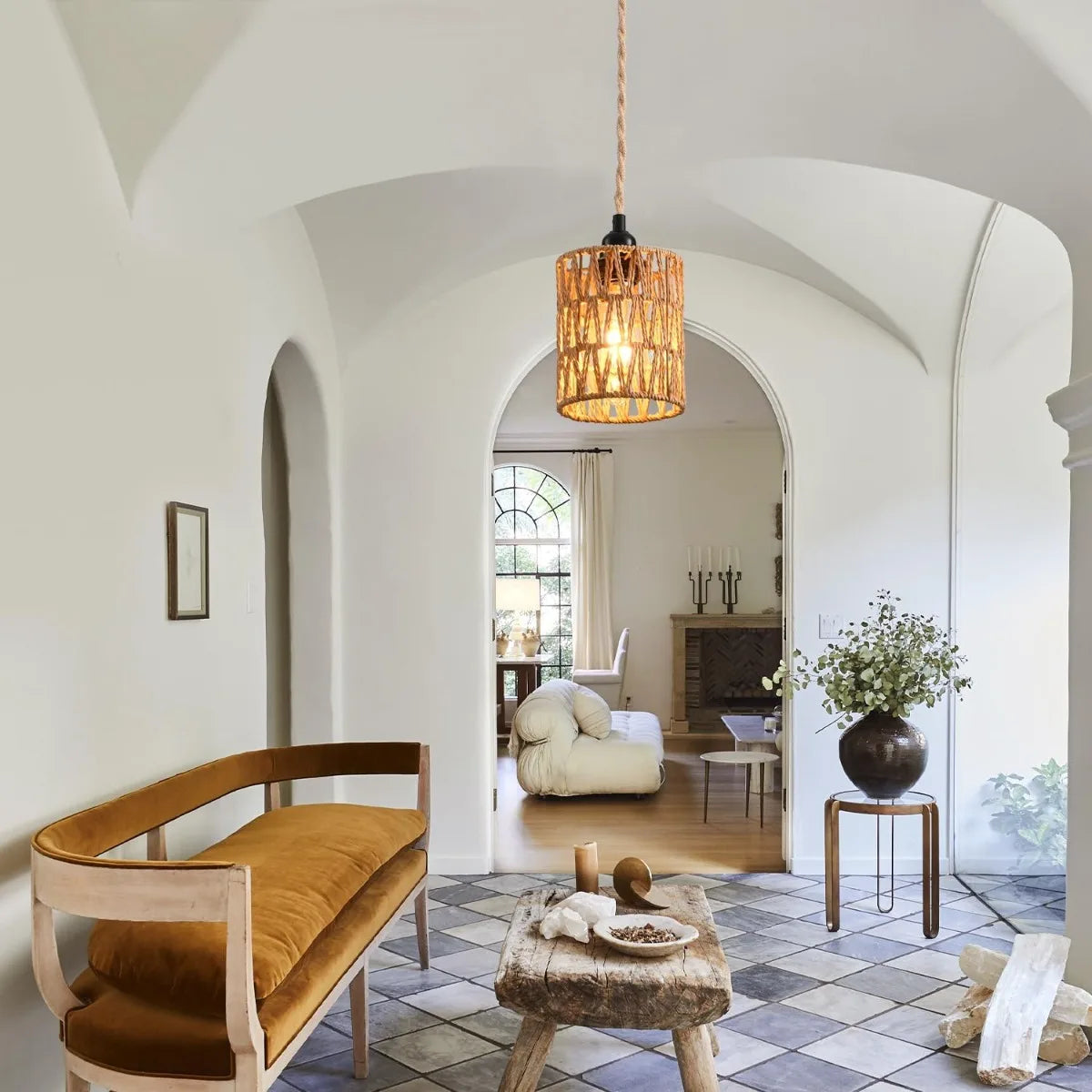 lampe suspendue tressée rustique interrupteur câble 45mètres éclairage 510m² boho chic chambre cuisine